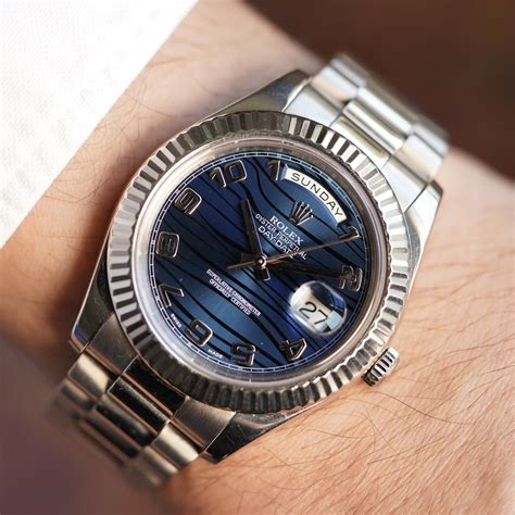 rolex day-date white gold blue dial|rolex 218239.